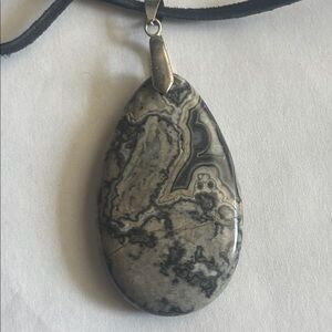 Gray and Black Picture Jasper Stone Pendant Necklace